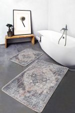 - PaspasTakimi-2li-Set658-Gorsel - Realhomes 2'li Set Krem Zeminde Antik Motifli Göbekli Halı Desenli Vintage Eskitme Motifli 2'li Banyo & Mutfak Paspas Takımı Realhomes