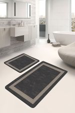 - PaspasTakimi-2li-Set659-Gorsel-1 - Realhomes  2'li Set Füme Zeminde Çerçeveli Motifli Klasik Desenli Sade & Şık Klasik  2'li Banyo & Mutfak Paspas Takımı Realhomes