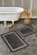 - Realhomes - Realhomes  2'li Set Füme Zeminde Çerçeveli Motifli Klasik Desenli Sade & Şık Klasik  2'li Banyo & Mutfak Paspas Takımı Realhomes