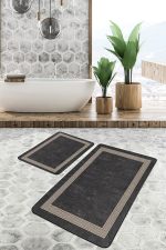 - PaspasTakimi-2li-Set659-Gorsel-2 - Realhomes  2'li Set Füme Zeminde Çerçeveli Motifli Klasik Desenli Sade & Şık Klasik  2'li Banyo & Mutfak Paspas Takımı Realhomes