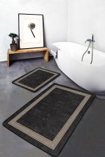 - PaspasTakimi-2li-Set659-Gorsel-4 - Realhomes  2'li Set Füme Zeminde Çerçeveli Motifli Klasik Desenli Sade & Şık Klasik  2'li Banyo & Mutfak Paspas Takımı Realhomes