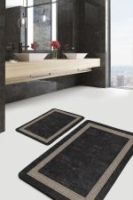 - PaspasTakimi-2li-Set659-Gorsel-5 - Realhomes  2'li Set Füme Zeminde Çerçeveli Motifli Klasik Desenli Sade & Şık Klasik  2'li Banyo & Mutfak Paspas Takımı Realhomes