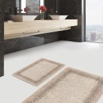 2'li Set Beyaz Zeminde Gri Motifli Geometrik Desenli Geometrik Sade & Şık  2'li Banyo & Mutfak Paspas Takımı Realhomes