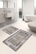 - PaspasTakimi-2li-Set661-Gorsel-1 - Realhomes  2'li Set Kahverengi Zeminde Çerçeveli Motifli Eskitme Desenli Eskitme Motifli Vintage  2'li Banyo & Mutfak Paspas Takımı Realhomes