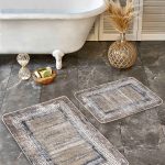 2'li Set Gri - Füme Zeminde Dokuma Motifli Antika Desenli Eskitme Motifli Sade & Şık  2'li Banyo & Mutfak Paspas Takımı Realhomes