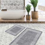 2'li Set Bej Zeminde Geometrik Motifli Dokuma Desenli Geometrik Sade & Şık  2'li Banyo & Mutfak Paspas Takımı Realhomes