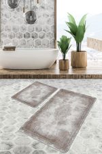 - PaspasTakimi-2li-Set663-Gorsel-1 - Realhomes 2'li Set Bej Zeminde Dokuma Halı Motifli Uşak Desenli Avangarde Eskitme Motifli 2'li Banyo & Mutfak Paspas Takımı Realhomes