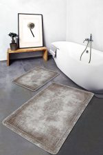 - PaspasTakimi-2li-Set663-Gorsel-2 - Realhomes 2'li Set Bej Zeminde Dokuma Halı Motifli Uşak Desenli Avangarde Eskitme Motifli 2'li Banyo & Mutfak Paspas Takımı Realhomes