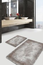 - PaspasTakimi-2li-Set663-Gorsel-4 - Realhomes 2'li Set Bej Zeminde Dokuma Halı Motifli Uşak Desenli Avangarde Eskitme Motifli 2'li Banyo & Mutfak Paspas Takımı Realhomes