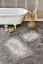 - Realhomes - Realhomes 2'li Set Bej Zeminde Dokuma Halı Motifli Uşak Desenli Avangarde Eskitme Motifli 2'li Banyo & Mutfak Paspas Takımı Realhomes