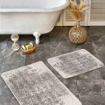 2'li Set Gold Zeminde Eskitme Motifli Boyama Desenli Eskitme Motifli Modern  2'li Banyo & Mutfak Paspas Takımı Realhomes