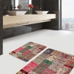 2'li Set Mavi Zeminde Eskitme Motifli Göbekli Halı Desenli Eskitme Motifli Avangarde  2'li Banyo & Mutfak Paspas Takımı Realhomes