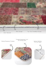 2'li Set Kırmızı - Krem Zeminde Patchwork Motifli Geleneksel Desenli Vintage Etnik Motifler  2'li Banyo & Mutfak Paspas Takımı Realhomes