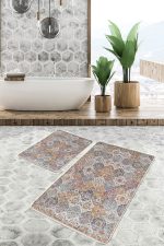 - PaspasTakimi-2li-Set669-Gorsel - Realhomes 2'li Set Antika Zeminde Eskitme Motifli Uşak Desenli Avangarde Etnik Motifler 2'li Banyo & Mutfak Paspas Takımı Realhomes