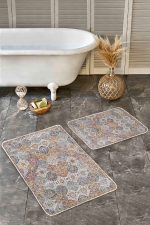 - Realhomes - Realhomes 2'li Set Antika Zeminde Eskitme Motifli Uşak Desenli Avangarde Etnik Motifler 2'li Banyo & Mutfak Paspas Takımı Realhomes