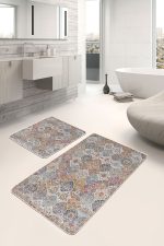 - PaspasTakimi-2li-Set669-Gorsel-5 - Realhomes 2'li Set Antika Zeminde Eskitme Motifli Uşak Desenli Avangarde Etnik Motifler 2'li Banyo & Mutfak Paspas Takımı Realhomes