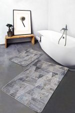2'li Set Füme Zeminde Eskitme Motifli Retro Desenli Geometrik Eskitme Motifli  2'li Banyo & Mutfak Paspas Takımı Realhomes