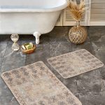 2'li Set Gold - Mavi Zeminde Geometrik Motifli Eskitme Desenli Eskitme Motifli Geometrik  2'li Banyo & Mutfak Paspas Takımı Realhomes