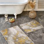 2'li Set Mavi Zeminde Geometrik Motifli Örgü Desenli Geometrik Sade & Şık  2'li Banyo & Mutfak Paspas Takımı Realhomes