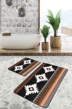 - PaspasTakimi-2li-Set675-Gorsel-1 - Realhomes 2'li Set Siyah - Kahvernegi Zeminde Bohem Motifli Etnik Desenli Etnik Motifler Geometrik 2'li Banyo & Mutfak Paspas Takımı Realhomes