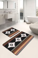 - PaspasTakimi-2li-Set675-Gorsel - Realhomes 2'li Set Siyah - Kahvernegi Zeminde Bohem Motifli Etnik Desenli Etnik Motifler Geometrik 2'li Banyo & Mutfak Paspas Takımı Realhomes