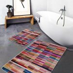 2'li Set Turkuaz Zeminde Zikzak Motifli Geometrik Desenli Geometrik Klasik  2'li Banyo & Mutfak Paspas Takımı Realhomes