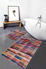 - PaspasTakimi-2li-Set676-Gorsel - Realhomes  2'li Set Çok Renkli Zeminde Patchwork Motifli Kırkyama Desenli Vintage Klasik  2'li Banyo & Mutfak Paspas Takımı Realhomes