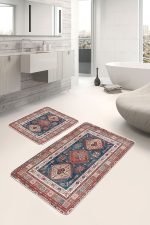 - PaspasTakimi-2li-Set677-Gorsel-1 - Realhomes  2'li Set Antika Zeminde Pers Motifli Kilim Desenli Etnik Motifler Vintage  2'li Banyo & Mutfak Paspas Takımı Realhomes