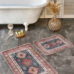 2'li Set Turuncu - Siyah Zeminde Kaplan Motifli Post Desenli Klasik Sade & Şık  2'li Banyo & Mutfak Paspas Takımı Realhomes