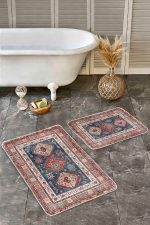 - Realhomes - Realhomes  2'li Set Antika Zeminde Pers Motifli Kilim Desenli Etnik Motifler Vintage  2'li Banyo & Mutfak Paspas Takımı Realhomes