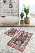 - PaspasTakimi-2li-Set677-Gorsel-2 - Realhomes  2'li Set Antika Zeminde Pers Motifli Kilim Desenli Etnik Motifler Vintage  2'li Banyo & Mutfak Paspas Takımı Realhomes