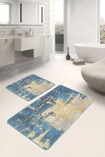 - PaspasTakimi-2li-Set678-Gorsel-4 - Realhomes  2'li Set Mavi - Sarı Zeminde Eskitme Motifli Boyama Desenli Eskitme Motifli Klasik  2'li Banyo & Mutfak Paspas Takımı Realhomes