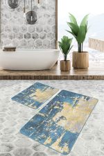 - PaspasTakimi-2li-Set678-Gorsel-5 - Realhomes  2'li Set Mavi - Sarı Zeminde Eskitme Motifli Boyama Desenli Eskitme Motifli Klasik  2'li Banyo & Mutfak Paspas Takımı Realhomes