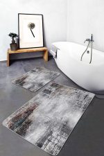 2'li Set Gri Zeminde Eskitme Motifli Retro Desenli Eskitme Motifli Sade & Şık  2'li Banyo & Mutfak Paspas Takımı Realhomes