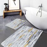 2'li Set Gri Zeminde Klasik Motifli Geometrik Desenli Geometrik Sade & Şık  2'li Banyo & Mutfak Paspas Takımı Realhomes