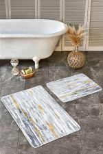 - Realhomes - Realhomes  2'li Set Mavi Zeminde Eskitme Motifli Antik Desenli Eskitme Motifli Vintage  2'li Banyo & Mutfak Paspas Takımı Realhomes