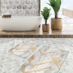 2'li Set Kahverengi Zeminde Morrocan Motifli Eskitme Desenli Geometrik Vintage  2'li Banyo & Mutfak Paspas Takımı Realhomes