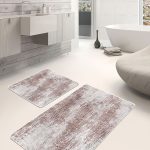 2'li Set Gri Zeminde Etnik Motifli Geleneksel Desenli Geometrik Klasik  2'li Banyo & Mutfak Paspas Takımı Realhomes