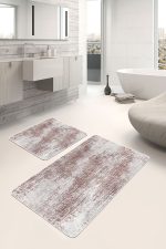 2'li Set Bej Zeminde Dokuma Halı Motifli Eskitme Desenli Eskitme Motifli Vintage  2'li Banyo & Mutfak Paspas Takımı Realhomes