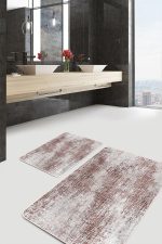 2'li Set Bej Zeminde Dokuma Halı Motifli Eskitme Desenli Eskitme Motifli Vintage  2'li Banyo & Mutfak Paspas Takımı Realhomes