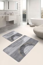 - PaspasTakimi-2li-Set683-Gorsel-1 - Realhomes  2'li Set Gri Zeminde Çizgili Motifli Geometrik Desenli Geometrik Klasik  2'li Banyo & Mutfak Paspas Takımı Realhomes