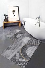 - PaspasTakimi-2li-Set683-Gorsel-4 - Realhomes  2'li Set Gri Zeminde Çizgili Motifli Geometrik Desenli Geometrik Klasik  2'li Banyo & Mutfak Paspas Takımı Realhomes