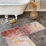 2'li Set Mavi - Beyaz Zeminde Eskitme Motifli Dokuma Halı Desenli Eskitme Motifli Modern  2'li Banyo & Mutfak Paspas Takımı Realhomes