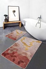 - PaspasTakimi-2li-Set684-Gorsel-4 - Realhomes 2'li Set Kremit - Gold Zeminde Mozaik Motifli Geometrik Desenli Geometrik Sade & Şık 2'li Banyo & Mutfak Paspas Takımı Realhomes