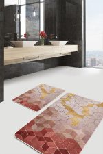 - PaspasTakimi-2li-Set684-Gorsel-5 - Realhomes 2'li Set Kremit - Gold Zeminde Mozaik Motifli Geometrik Desenli Geometrik Sade & Şık 2'li Banyo & Mutfak Paspas Takımı Realhomes