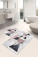 - PaspasTakimi-2li-Set685-Gorsel-1 - Realhomes 2'li Set Mermer Zeminde Üçgen Motifli Geometrik Desenli Geometrik Sade & Şık 2'li Banyo & Mutfak Paspas Takımı Realhomes