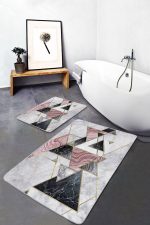 - PaspasTakimi-2li-Set685-Gorsel-4 - Realhomes 2'li Set Mermer Zeminde Üçgen Motifli Geometrik Desenli Geometrik Sade & Şık 2'li Banyo & Mutfak Paspas Takımı Realhomes