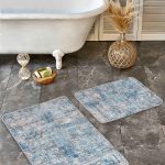 2'li Set Gold - Mavi Zeminde Tablo Motifli Boyama Desenli Bohem Sade & Şık  2'li Banyo & Mutfak Paspas Takımı Realhomes