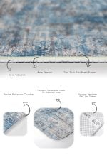 2'li Set Mavi Zeminde Dokuma Halı Motifli Eskitme Desenli Eskitme Motifli Sade & Şık  2'li Banyo & Mutfak Paspas Takımı Realhomes