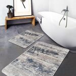 2'li Set Lacivert - Krem Zeminde Otantik Motifli Eskitme Desenli Eskitme Motifli Vintage  2'li Banyo & Mutfak Paspas Takımı Realhomes